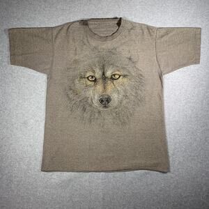 Vintage Hazelwoods Wolf T-Shirt Mens L Brown Wildlife National Forest Nature Tee